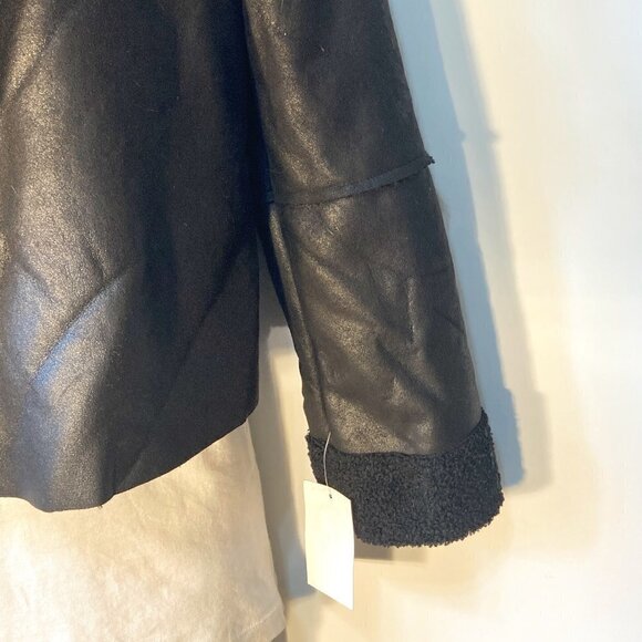 Vigoss SZ S NWT Black vegan suede leather sherpa open front moto jacket - Picture 8 of 13